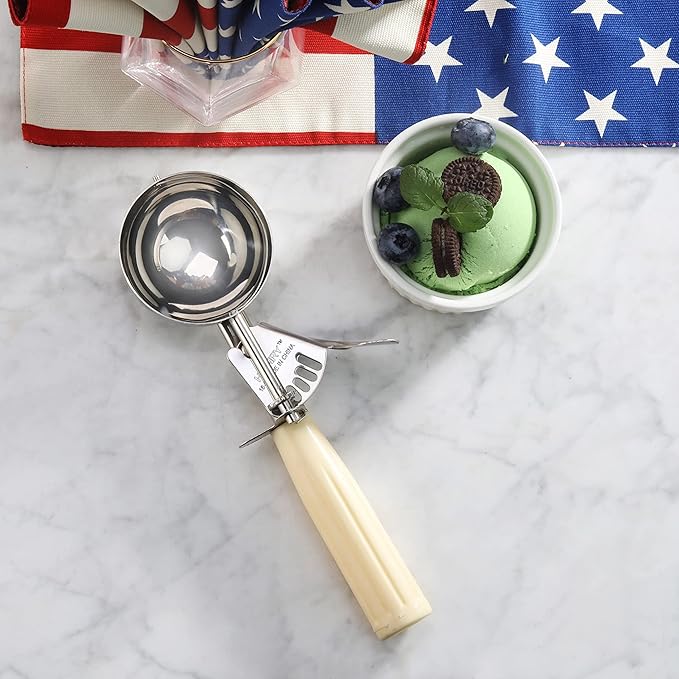 Portion Scoop - Disher, Cookie Scoop, Food Scoop - Portion Control - 18/8 Stainless Steel, Milk White Handle (#10 / 3oz)