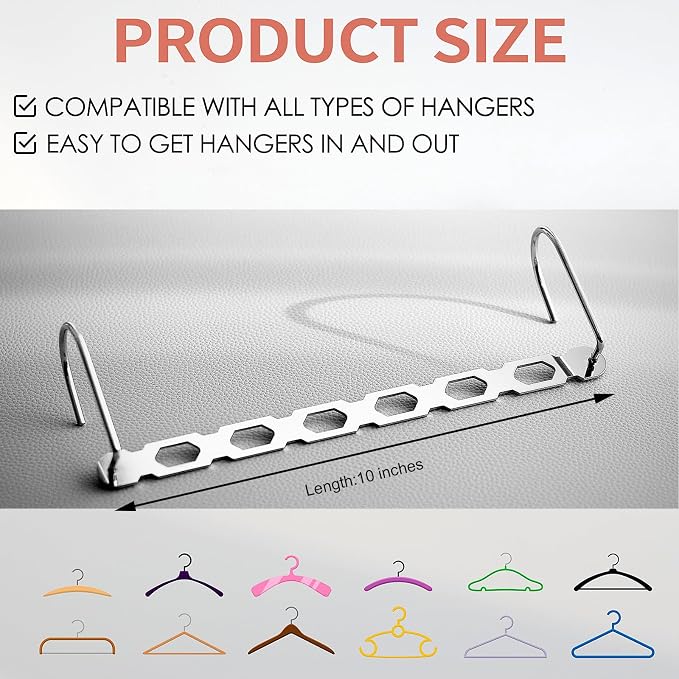Metal Space Saving Hangers for Clothes, Collapsible Hanger Organizer 10Pack | Heavy Duty, Durable Material