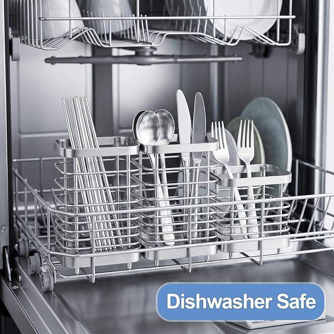 Utensil Holder, Stainless Steel Utensil Drying Rack for Kitchen Counter, Silverware Cutlery Flatware Holder Forks, Knives, Spoons, Chopsticks Organizer (2 Large and 1 Small)