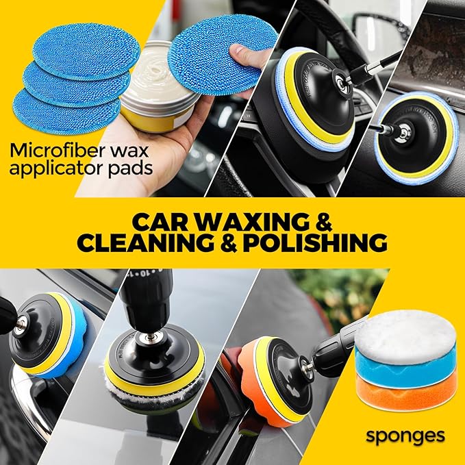 Holikme 22Pack Drill Brush Attachments Set, Scrub Pads & Sponge, Buffing Pads, Power Scrubber Brush, Car Polishing Pad Kit,Wax Applicator Pad,Car Cleaning Kit,Cleaning Supplies,Masonry Brushes,White