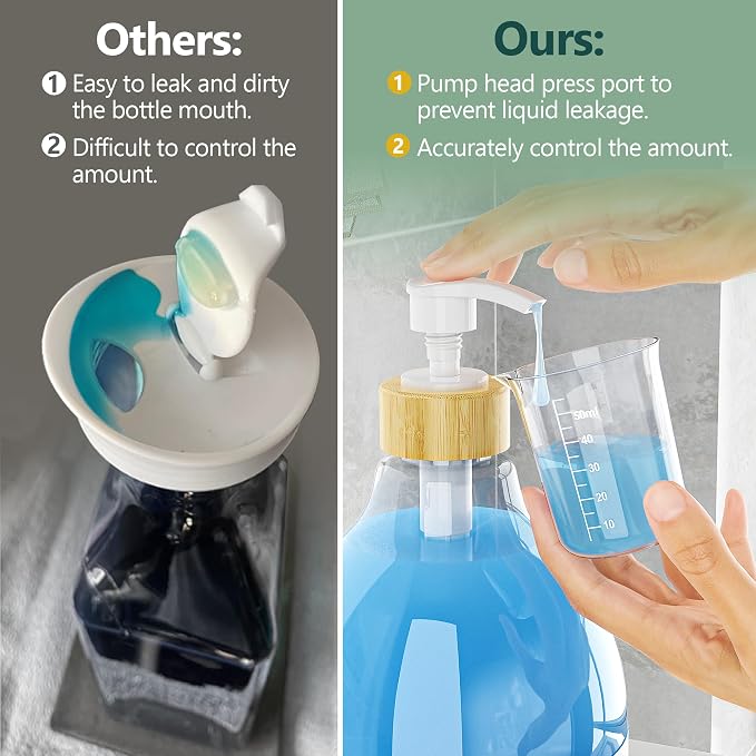 Moforoco 3 Pack White Liquid Laundry Detergent Dispenser with Bamboo Tray, 64 Oz Plastic Laundry Soap Dispenser, Fabric Softener Dispenser with Pump and Labels for Laundry Room Decor and Organization