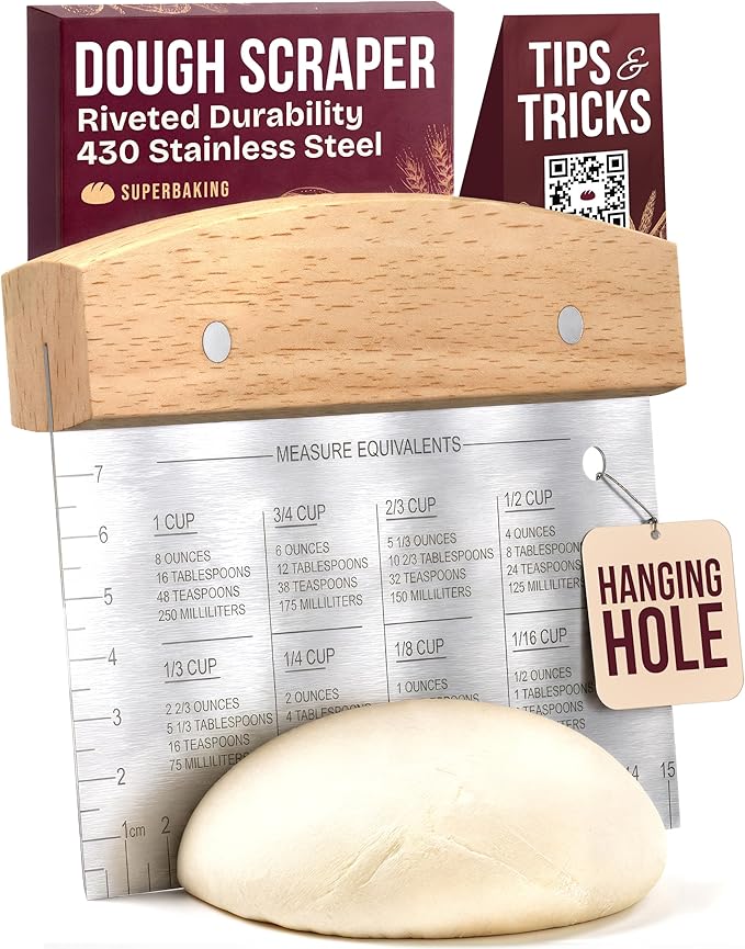 Superbaking Dough Scraper - 6" Bench Scraper - Dough Cutter with Ruler - Pastry & Cake Scraper - Kitchen Tools Sourdough Baking Supplies - Bread Making Tools & Accessories for Home Bakers