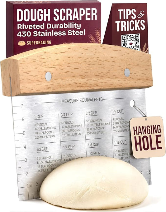 Superbaking Dough Scraper - 6" Bench Scraper - Dough Cutter with Ruler - Pastry & Cake Scraper - Kitchen Tools Sourdough Baking Supplies - Bread Making Tools & Accessories for Home Bakers