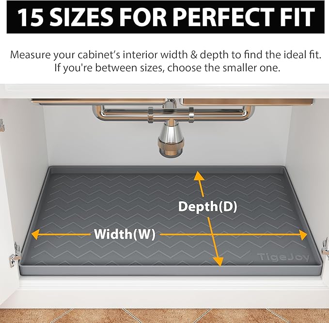 TigeJoy Waterproof Under Sink Mat 31" x 22", Shelf Liner Protector in Kitchen and Bathroom, Silicone Cabinet Liners for Organizers and Storage, Fit as Drawer Mats or Drip Tray