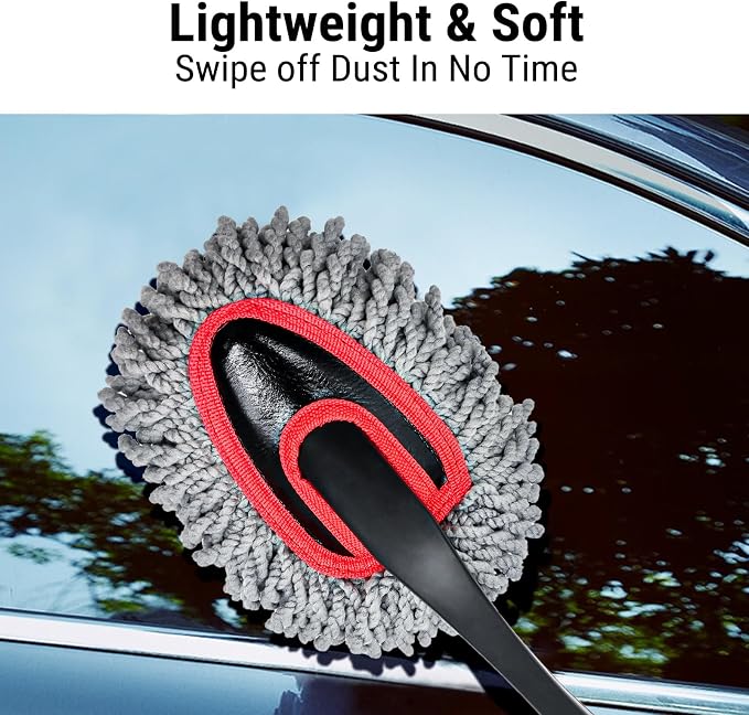 YeewayVeh 2-Pack Car Duster Kit, Microfiber Scratch-Free, Gray/Red | Exterior & Interior Dust Remover Brush for Vehicles and Home Cleaning