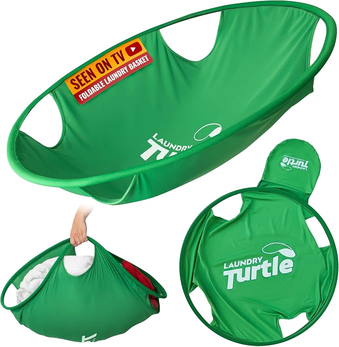 Laundry Turtle Collapsible Laundry Basket for Washer & Dryer (Green, Large)