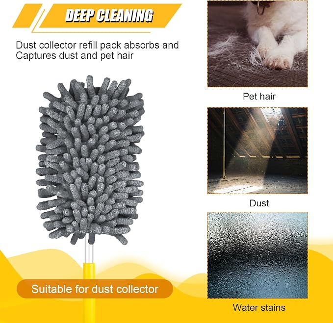 2pcs Duster Refills for Swiffer, Microfiber Dusters Heavy Duty Refills 360 Ceiling Fan Duster Replacements Reusable Hand Dusters for Cleaning (Gray)