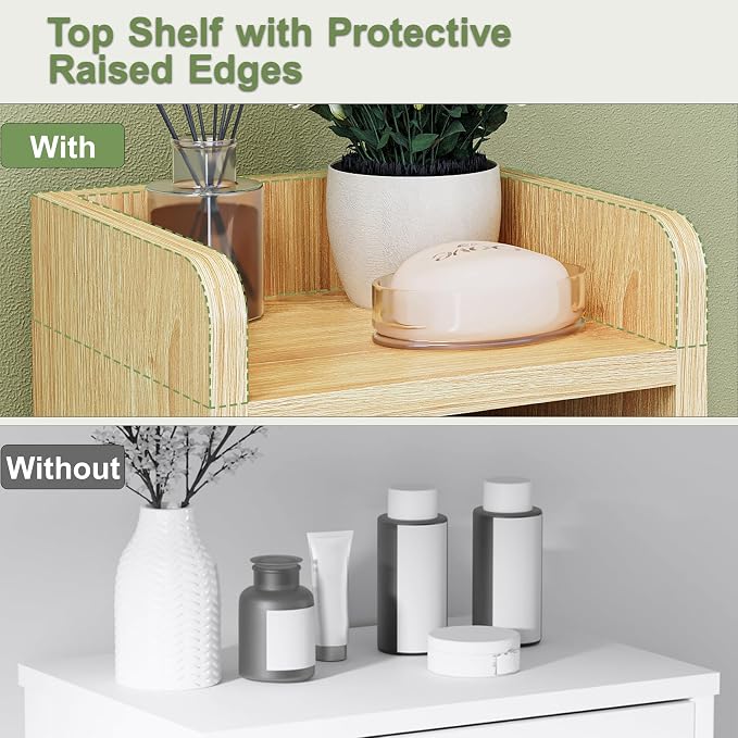 Small Bathroom Storage Cabinet, Narrow and Slim Storage Cabinet with Rattan Door and Adjustable Shelves, Corner Floor Bathroom Organizers and Storage for Small Space, Natural HSC001N