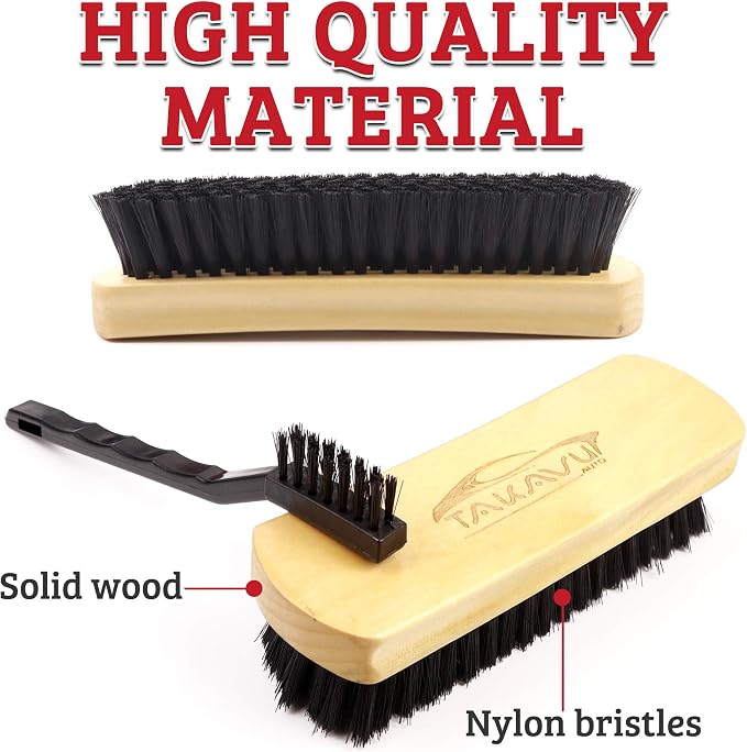 TAKAVU Leather & Upholstery Cleaning Brush Set (Black) | Car Detailing Brush for Alcantara, Leather Seats, Suede, Car Interior, Sofa & Convertible Tops