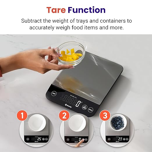 Etekcity 22lb Food Kitchen Scale, USB Rechargeable, IPX6 Waterproof | Digital scale with grams & ounces, 1g precision, 5 weight units, tare, ideal for baking, meal prep, Stainless Steel, Silver