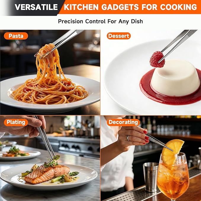Kitchen Tweezers 1PC Cooking Tongs, Stainless Steel Food-Grade 12" Long Tweezers, Professional Heat Resistant Kitchen Utensils for Chef, Baking, Salad, Dishwasher Safe & Anti-Slip Grip Kitchen Tools