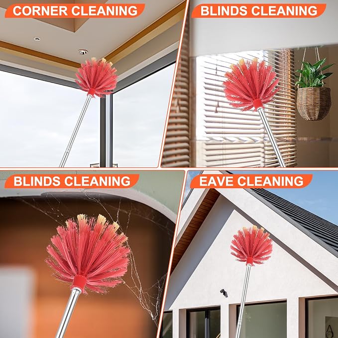 Cobweb Duster with Extension Pole, 59" Adjustable Spider Web Brush | Washable Duster with Medium-Stiff Bristles for Ceiling Fan, High Ceilings, Blinds, Furniture, Kitchen, and Home Cleaning