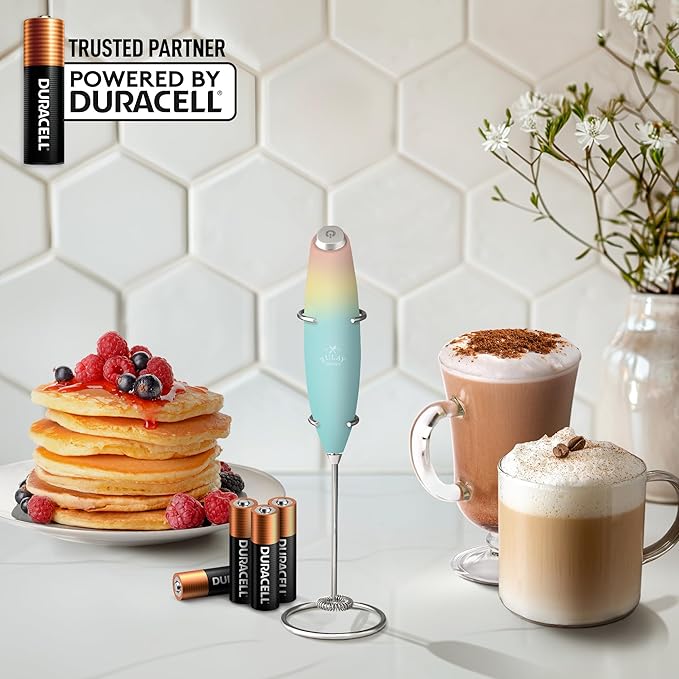 Zulay Kitchen Powerful Milk Frother Wand With 4 AA Duracell Batteries - Ultra Fast Handheld Drink Mixer - Electric Whisk Foam Maker for Coffee, Lattes, Cappuccino, Matcha & Creamer - Cupcake