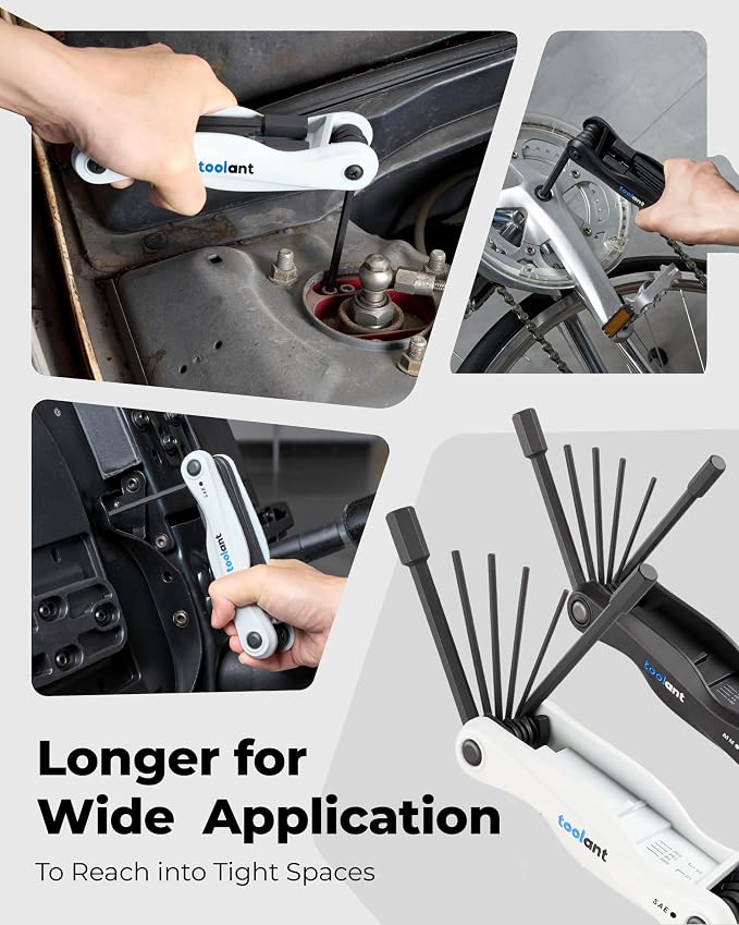 Kraftek toolant 11PCS Long Arm Folding Allen Wrench Set, SAE Hex Key Set 3/32"-1/2", Extended Reach Allen Key Set with 4 Inch Long Arms, CRV Steel Foldable Hex Wrench Tool for Bike Repair, Home & DIY