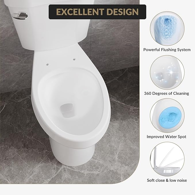 Two Piece Toilet 19 inch Chair Height Elongated Bowl, Side Handle, High Seat Toilet for Seniors, Comfortable Bathroom Toilet with Soft-Close Seat White