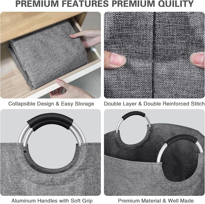 Oversized Laundry Basket, Huge Laundry Hamper Bag with Handles, 160L Grey | Freestanding Tall Dirty Clothes Hamper, Collapsible and Portable Laundry Bin for Dorm and Bedroom, Thick Double layer Fabric