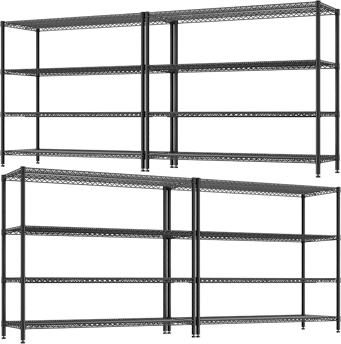 REIBII Storage Shelves, 2560LBS Heavy Duty&Adjustable Height for Garage | 55.5" W Shelf Space Saving, 4 Tier Freestanding, Powder Coated, Anti-Tipping Device, Moisture Resistant, 4-set for Basement
