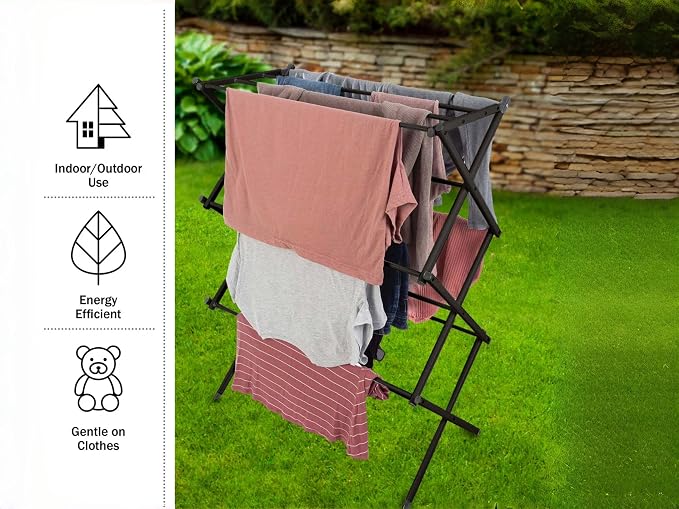 Collapsible Drying Rack for Laundry, Indoor Outdoor Clothes Drying Rack Foldable with Steel Frame, 27”x13.5” Large Capacity Energy Saving, Small Space Apartment Dorm Essentials, Black