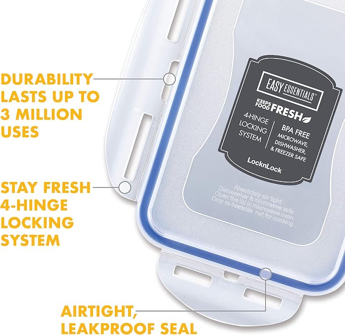 LOCK & LOCK Easy Essentials Plastic Food lids/Pantry Storage/Airtight containers, BPA Free, Square-11 Cup-for Sugar, Clear (Pack of 2)