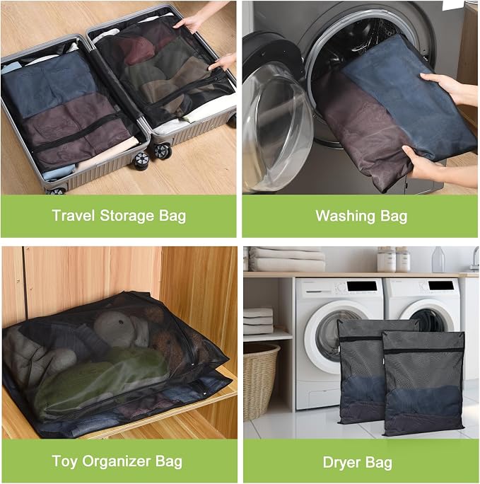 OTraki 2 Pack Durable Laundry Bags with Zipper 20 x 24 Inch, Black | Breathable Mesh Delicates Bag for Washing Machine Travel Large Wash Bags for Bra Sock Underwear Lingerie Blouse, Don't Drying