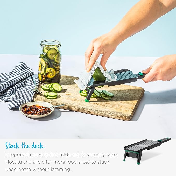 Dreamfarm Nocutu Adjustable Handheld Mandoline Slicer with Finger Guard | Fruit and vegetable cutter with flexible snap-on protective blade cover and non-slip foot - creates precise 1-3mm thin slices