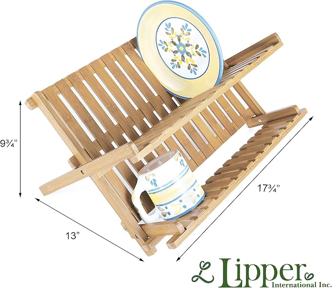 Lipper International 8813 Bamboo Wood Folding Dishrack, 17-3/4" x 13" x 9-3/4"