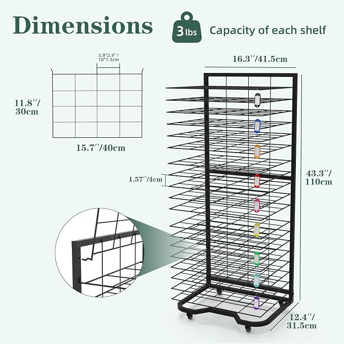 Art Drying Rack for Classroom,Paint Drying Rack On Wheels with 19 Removable Shelves,Study Metal Art Storage Rack for Art Studios,Schools