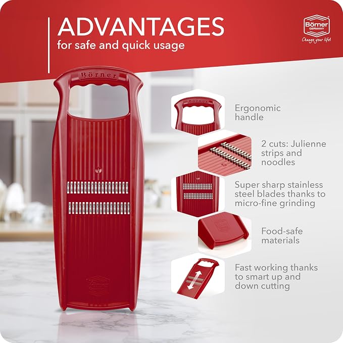 BORNER Roko PowerLine | Vegetable Grater Börner - Quality Made in Germany, Color:Red