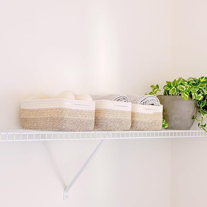 NaturalCozy 11.8"x8"x4.5” Storage Baskets for Shelves 3 Pack | Cotton Rope Woven Small Baskets for Organizing | Small Storage Bins for Nursery, Bathroom, Closet, Cube Shelf, Decorative, Gift Basket