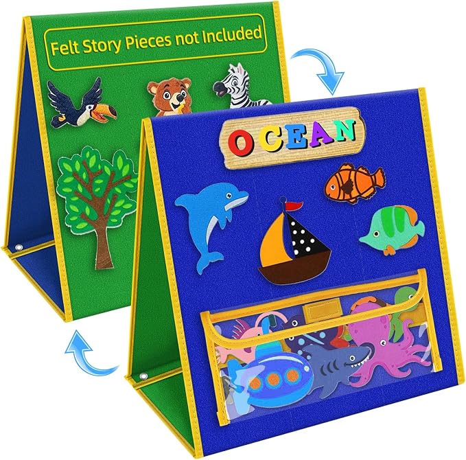 AKAYOK Foldable Felt Board for Toddlers, Double-Sided Flannel Boards Stories for Preschool Learning, Interactive Storytelling & Play, 33" x 12" Portable Felt Letter Board for Home & Classroom Use