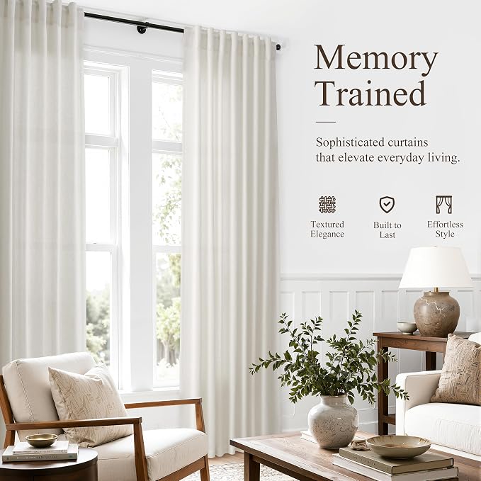 Hokibero Extra Wide 60 Inch Natural Linen Curtains 90 Inches Long 1 Panel | Light Filtering Sheer Curtain, Back Tab Pocket Pleated Look, Window Drapes for Living Room Patio Sliding Door, Boho Farmhouse