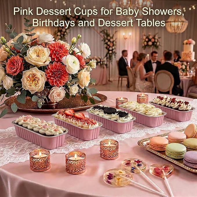 YQER 60 Pack Mini Cake Pans with Lids and Spoons, 6.8 oz Pink Disposable Aluminum Foil Mini Loaf Pans with Stickers, Individual Small Dessert Cake Tins Containers for Baby Showers, Birthdays, Gifts