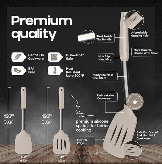 BakeRoyal Silicone Spatula Set - Turner Spatulas Silicone Heat Resistant 600°F - Slotted & Solid Spatula for Cooking Fish, Eggs, Pancakes Flipper – Spatulas for kitchen use – Mist