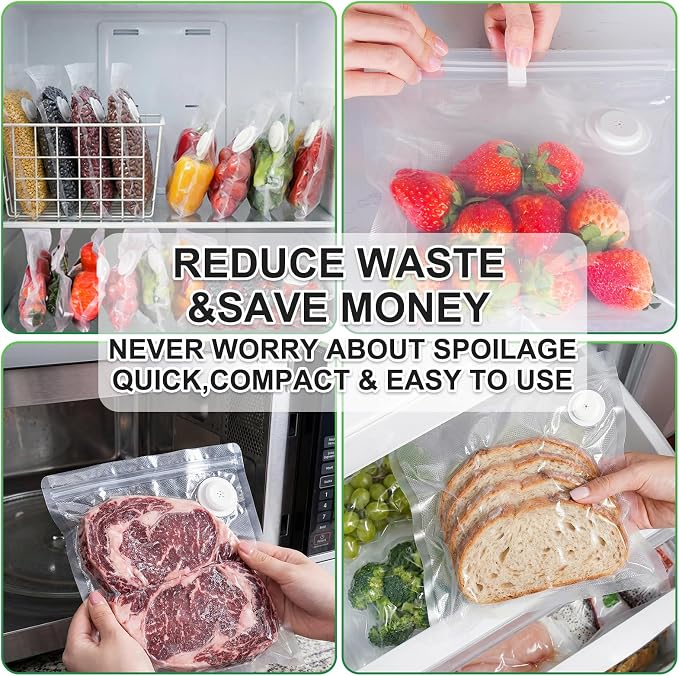 Higfra Reusable BPA Free Vacuum Sealer Bags (13 * 10in), 30 Pcs & 2 Seal Clips, Upgraded Valve Plastic, Clear, Double Zipper Seal, Microwaveable, Food Storage, Cooking