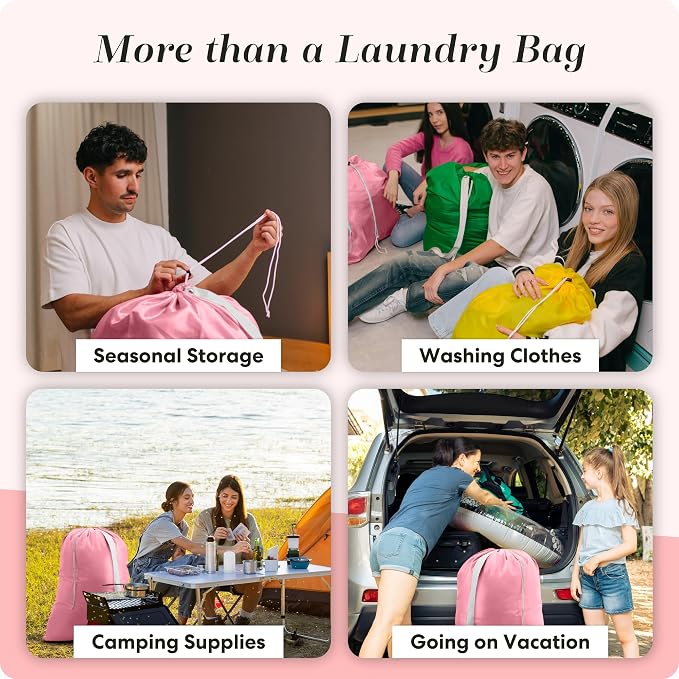 Handy Laundry Bag with Shoulder Strap 30"x40", Extra Large, Pink | Extra Large 30x40 Laundry Bag, Shoulder Strap, Drawstring Locking Closure, Heavy Duty for College Dorm Travel Camp, Pink