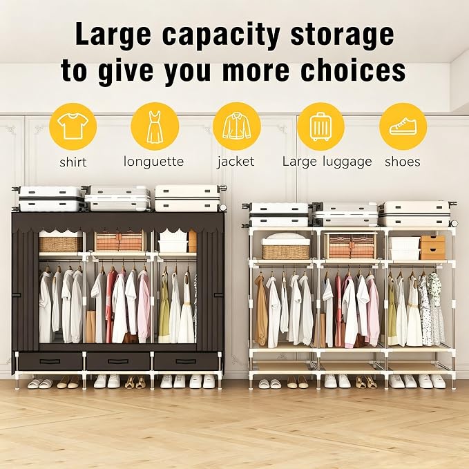 Portable Closet Wardrobe with Drawers for Bedroom，Apartment and Living Room