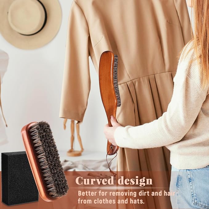 4 Pcs Horsehair Felt Hat Brush Kit with Cleaning Sponge Cowboy Clean Hat Wood Fedora Hat Cleaning Set Baseball Cap Lint Brush Remove Dust for Hair Furniture Suits Clothes(Style A)
