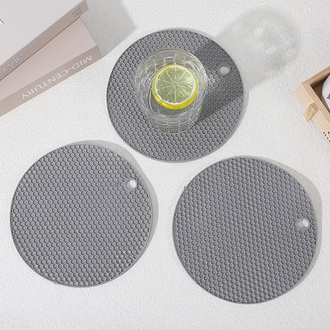 3Pcs Rubber Jar Opener,Round Jar Opener Gripper Pad,Multipurpose Silicone Jars Openers,Non-Slip Coasters for Weak Hands (6.7x6.7inch,Grey)