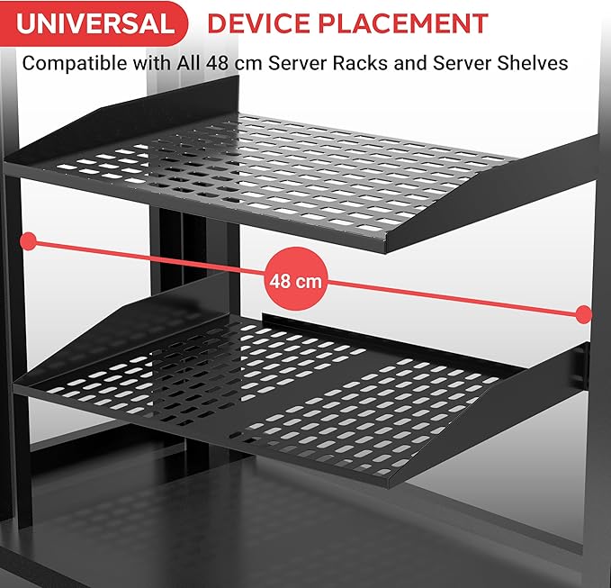 Pyle 19-Inch 2U 2 Pack Server Rack Shelves - Server Rack Mount Tray, Cantilever Mount, Wall Mount Rack, Computer Case Mounting Tray, Black - Pyle PLRSTN62U