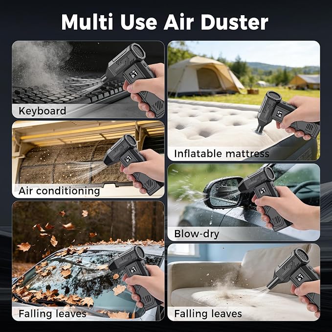 Foretoo Compressed Air Duster,130000RPM Super Power LED Display Electric Air Duster with Extended Runtime,Rechargeable Air Blower for Home,Camera,Car,Computer,Keyboard