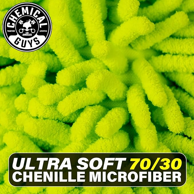 Chemical Guys, Chenille Microfiber Wash Mitt for Cars, Lime Green, Single | Ultra-soft chenille noodles hold thick suds and trap grit, gentle on paint, glass and chrome, machine washable