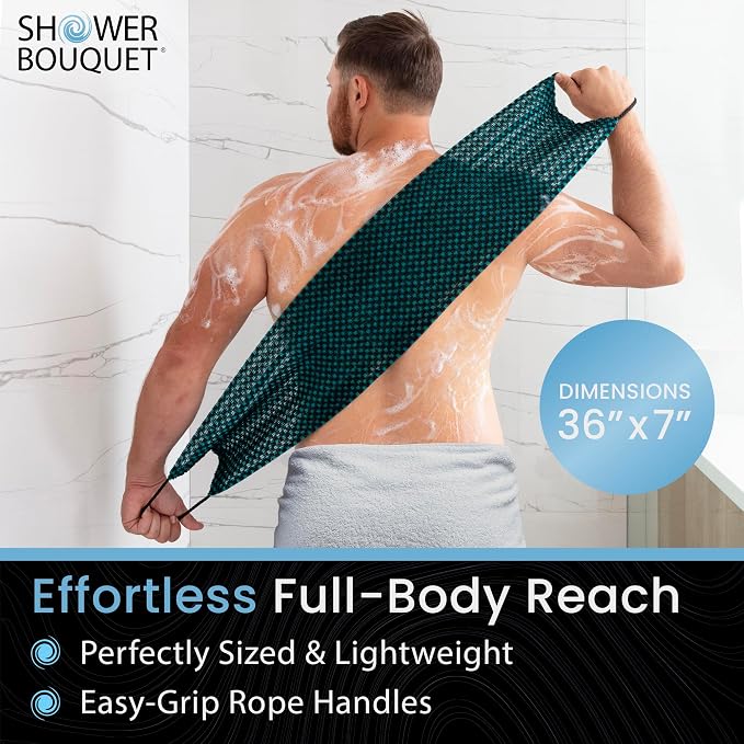 Japanese Exfoliating Washcloth for Back & Body - Charcoal & Silver Ion Exfoliating Towel with Handles - Two-Sided Gentle Exfoliation & Deep Cleansing Soft Body Wash Cloths for Shower - Green