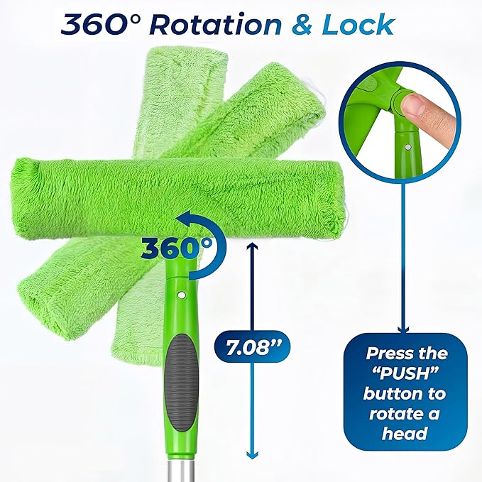 DSV Standard 62” Professional Window Squeegee for Window Cleaning, 2 in 1 Rotatable Window Cleaning Squeegee Kit with Extension Pole, Window Cleaning Tool for Indoor/Outdoor High Windows, Home, Car