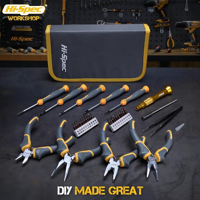 Hi-Spec Electronics Repair & Opening Tool Kit for Laptops Phones Devices | 32pc, everyday fixes made easier, organized portable storage, beginner-friendly selection, apartment and office tasks, tidy