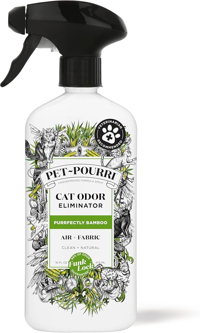 Pet-Pourri Air + Fabric Purrfectly Bamboo Cat & Home Deodorizer Spray, 16 Fl Oz, Up to 800 Uses, Pet Odor Remover with Essential Oils, for Air, Carpet, Urine, Vet Recommended, Bamboo, Jasmine & Pear