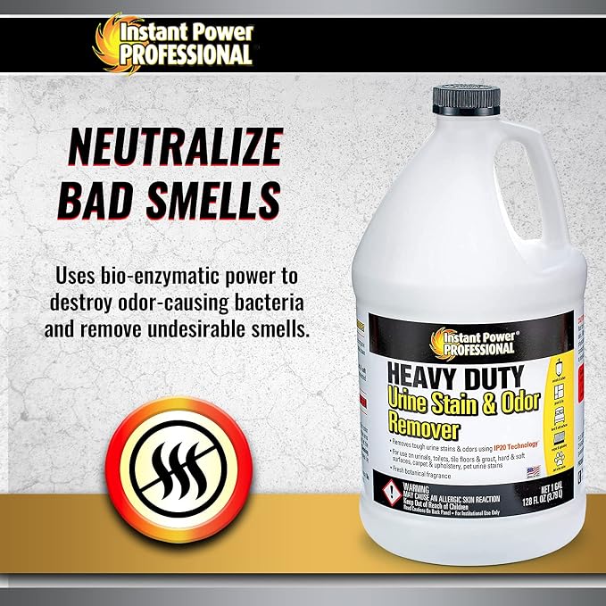 Instant Power Professional Enzyme Stain & Odor Remover, 1 Gal | Heavy-duty bio-enzymes break down organic matter & urine, works on carpet, fabric, vinyl, tile & grout, no harsh chemicals