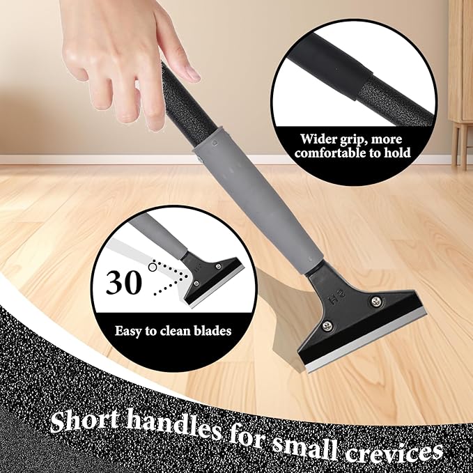 Floor Scraper Long Handle Heavy Duty, 31-61“ Long Handle Blade Scraper Tool with 10PCS Extra Blades 4 Inch stainless steel efficiently and quickly kitchen stickers windows cleaning. (61 inch)