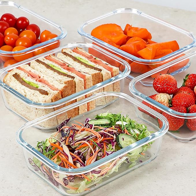 KOMUEE 30 oz 5 Pack Glass Meal Prep Containers, Glass Storage Containers with Lids - Dishwahser, Microwave, Oven and Freezer Safe, Green