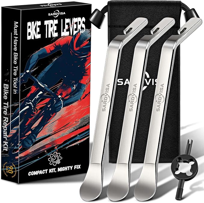 Bike Tire Levers, Bike Tire Tools for Road Mountain Bicycle Tire | Ultra Strong Tire Levers & Stainless Steel Tire Spoons, Great Value Bike Tire Repair Kit with Drawstring Bag & Core Wrench