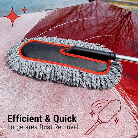 YeewayVeh Car Duster, Scratch-Free Microfiber Cleaning Brush, Gray/Red | Extendable Handle Pollen & Dust Remover for Truck, SUV, Vehicles & Home
